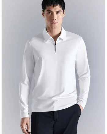Bluza polo cu croiala slim-fit, Alb optic