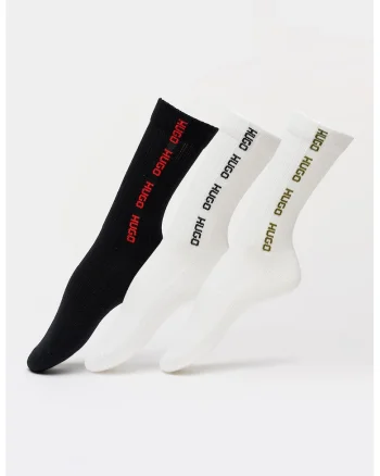 Set de sosete lungi cu model logo - 3 perechi, Rosu/Alb/Negru