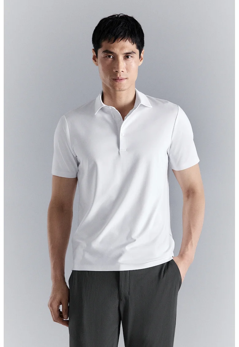 Tricou polo cu model uni, Alb optic