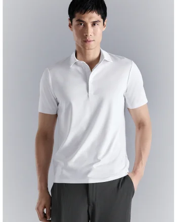 Tricou polo cu model uni, Alb optic
