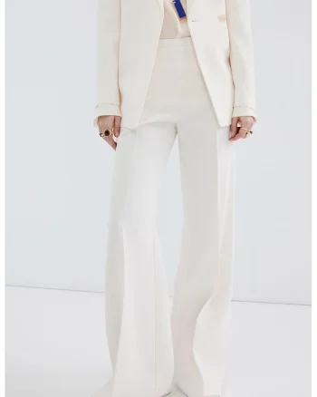 Pantaloni elegant cu croiala evazata si inchidere ascunsa cu fermoar, Alb fildes