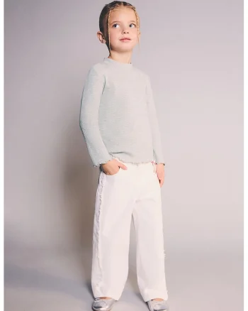 Bluza cu aspect striat si guler scurt, Gri deschis melange