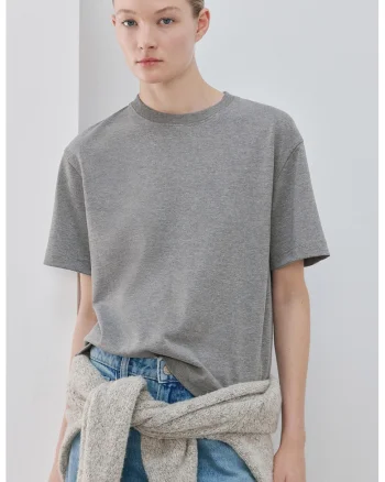 Tricou lejer cu decolteu la baza gatului, Gri melange