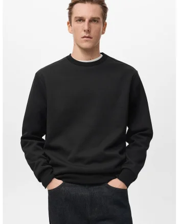 Bluza de trening din amestec de bumbac cu model uni, Negru