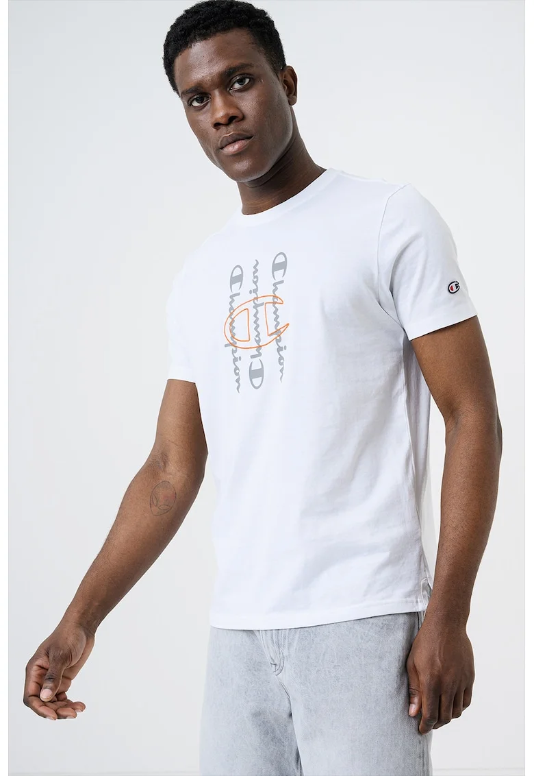 Tricou din bumbac cu imprimeu logo, Alb