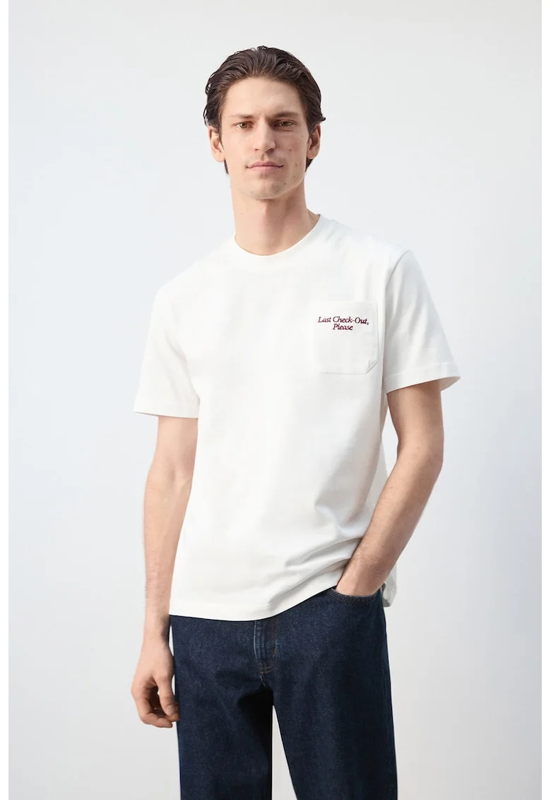 Tricou din bumbac cu buzunar pe piept, Alb