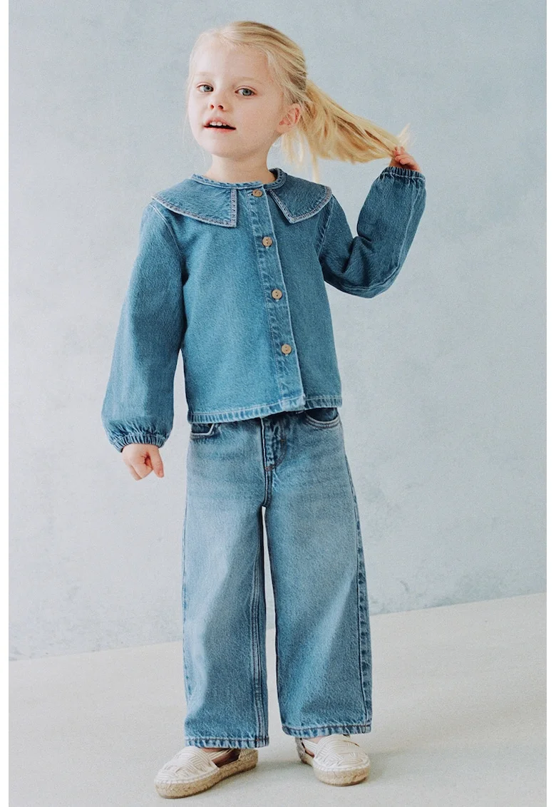 Camasa din denim cu guler supradimensionat, Albastru deschis