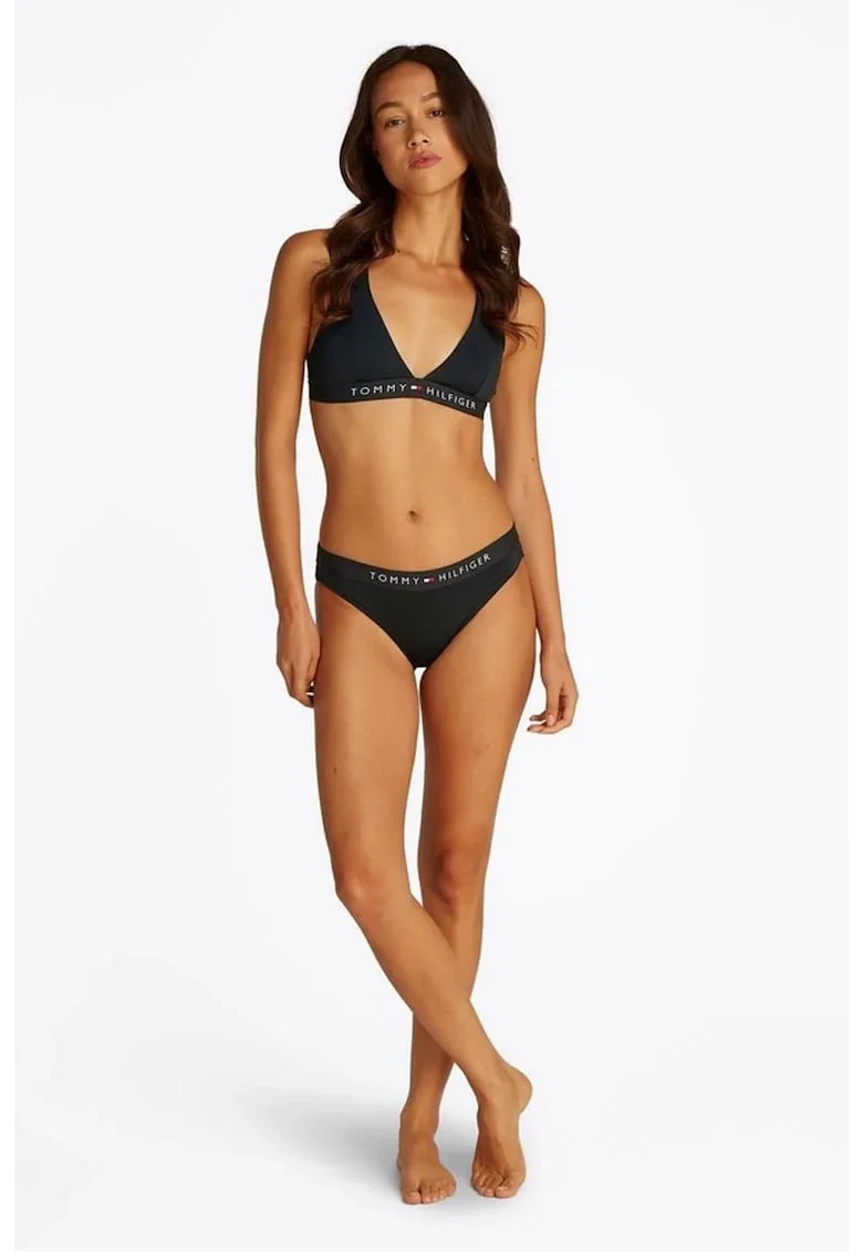 Costum de baie uni cu banda logo, Negru