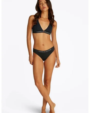 Costum de baie uni cu banda logo, Negru