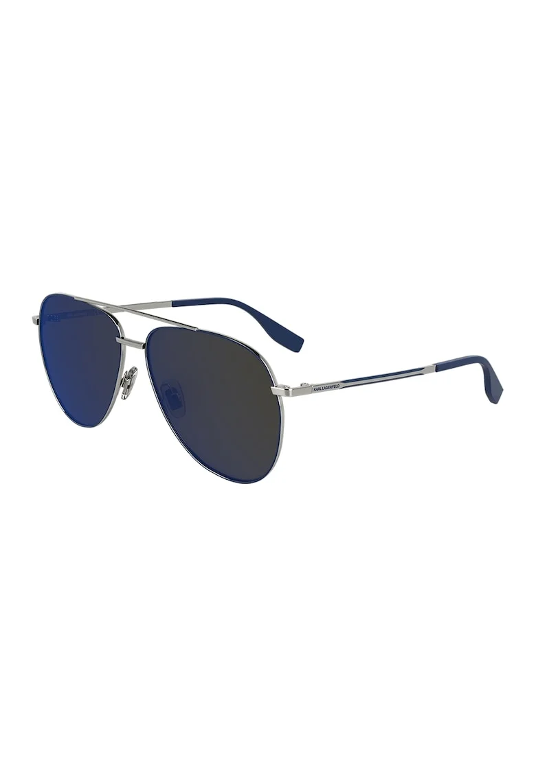 Ochelari de soare aviator cu model unisex si rama metalica, Albastru inchis/Argintiu