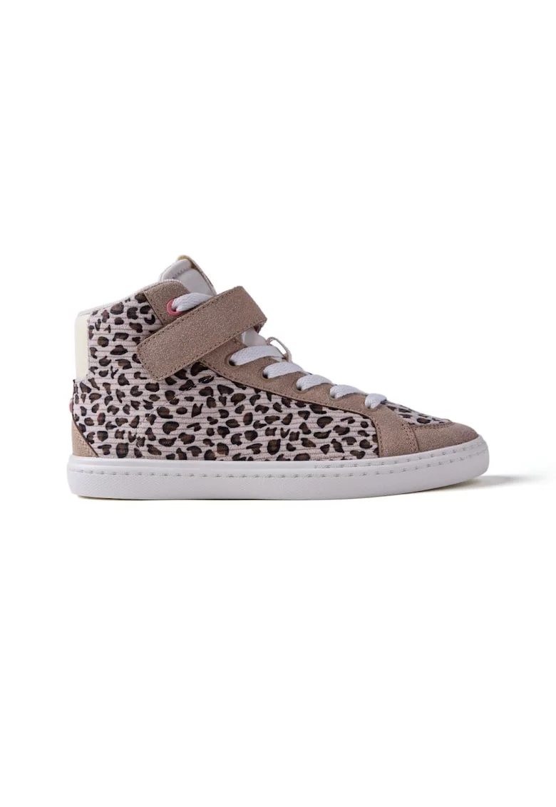 Pantofi sport cu velcro si animal print, Negru/Maro