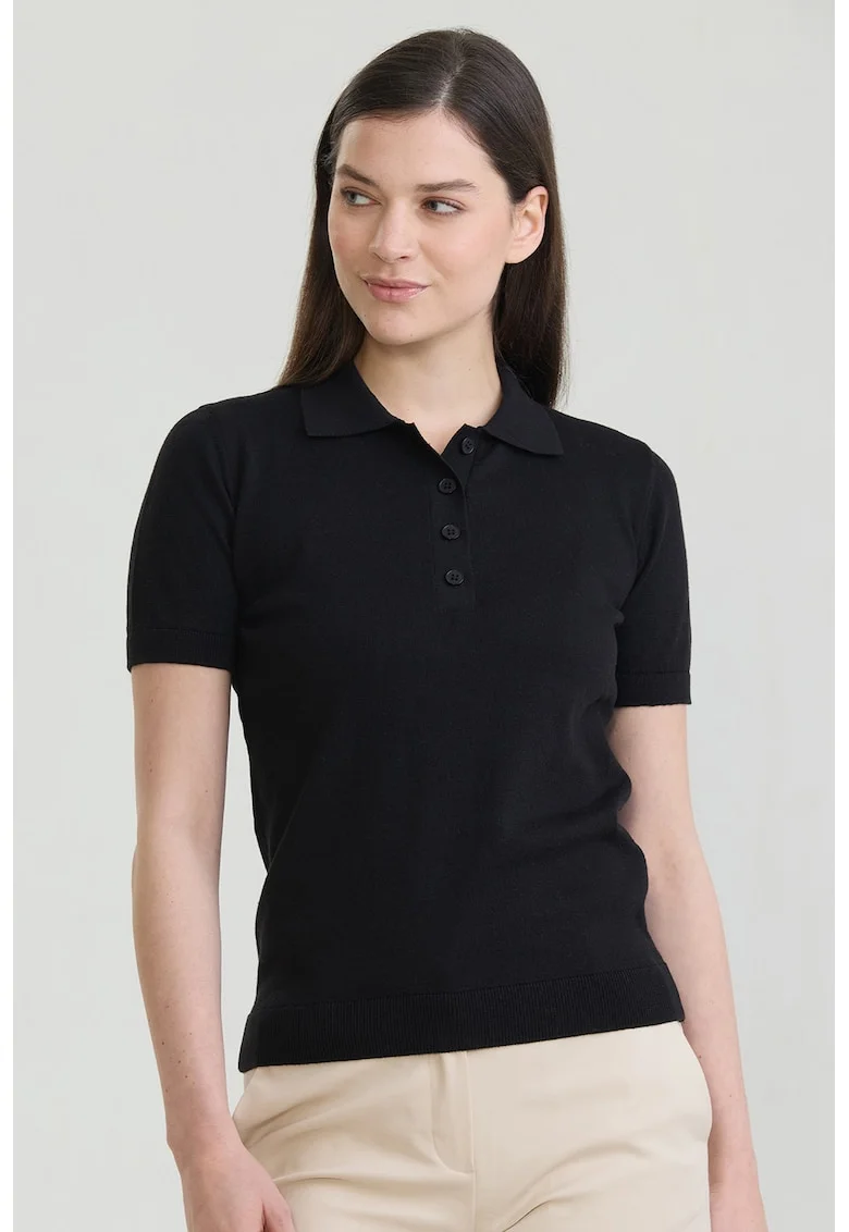 Tricou polo cu croiala slim-fit si model uni, Negru