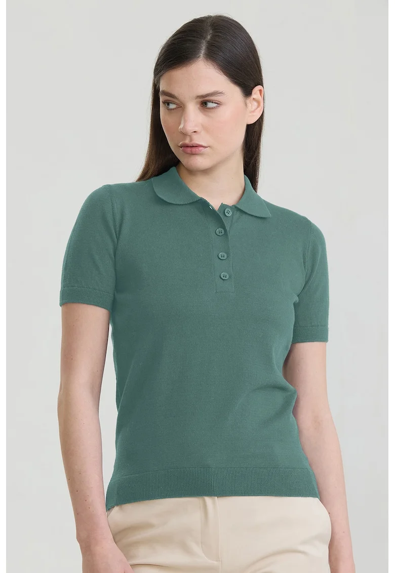 Tricou polo cu croiala slim-fit si model uni, Verde smarald