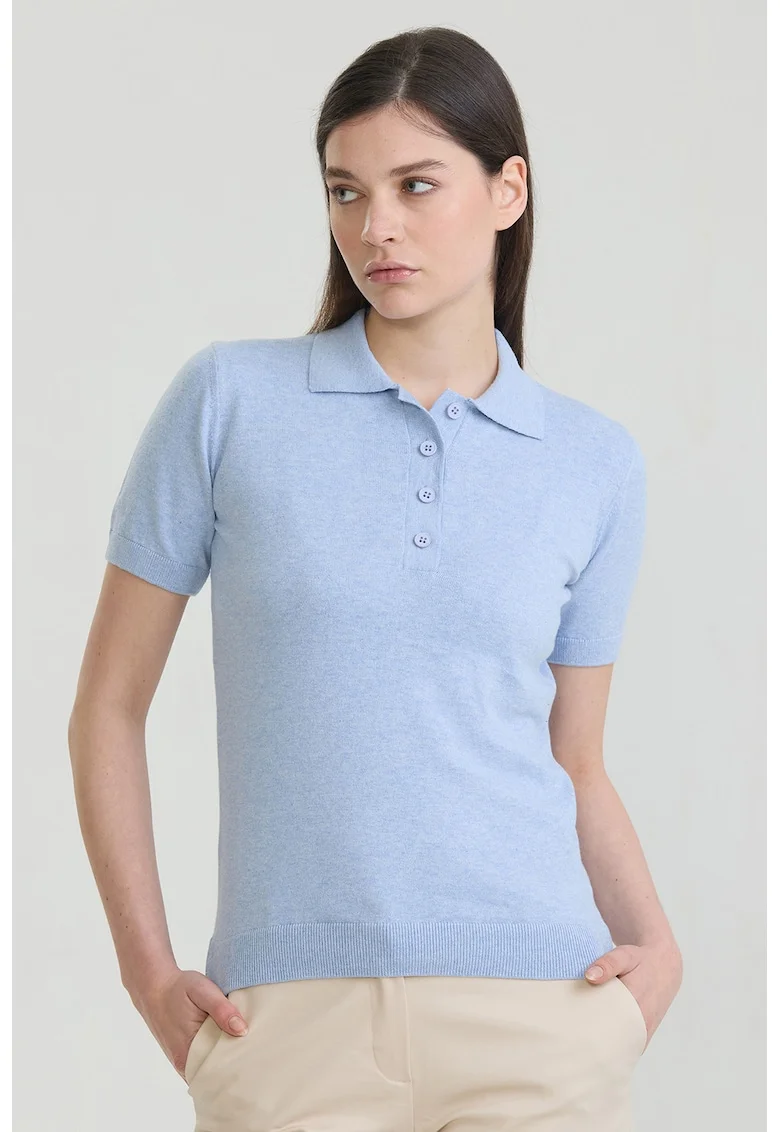 Tricou polo cu croiala slim-fit si model uni, Albastru azur