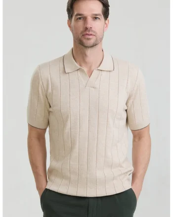 Tricou polo din bumbac cu striatii, Bej