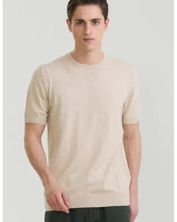 Tricou tricotat fin din bumbac, Bej nisip