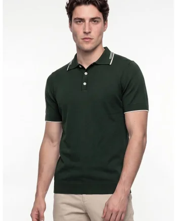 Tricou polo din bumbac, Verde padure