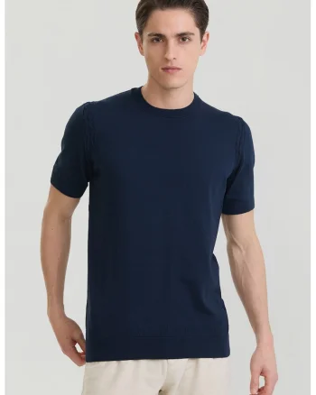 Tricou tricotat fin din bumbac, Bleumarin