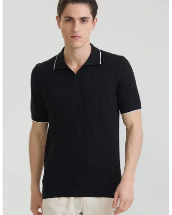 Tricou polo din bumbac cu striatii, Negru