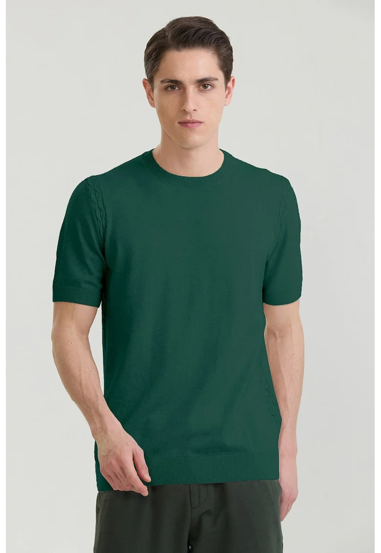 Tricou tricotat fin din bumbac, Verde inchis