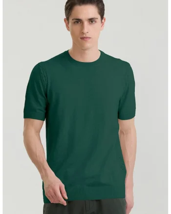 Tricou tricotat fin din bumbac, Verde inchis