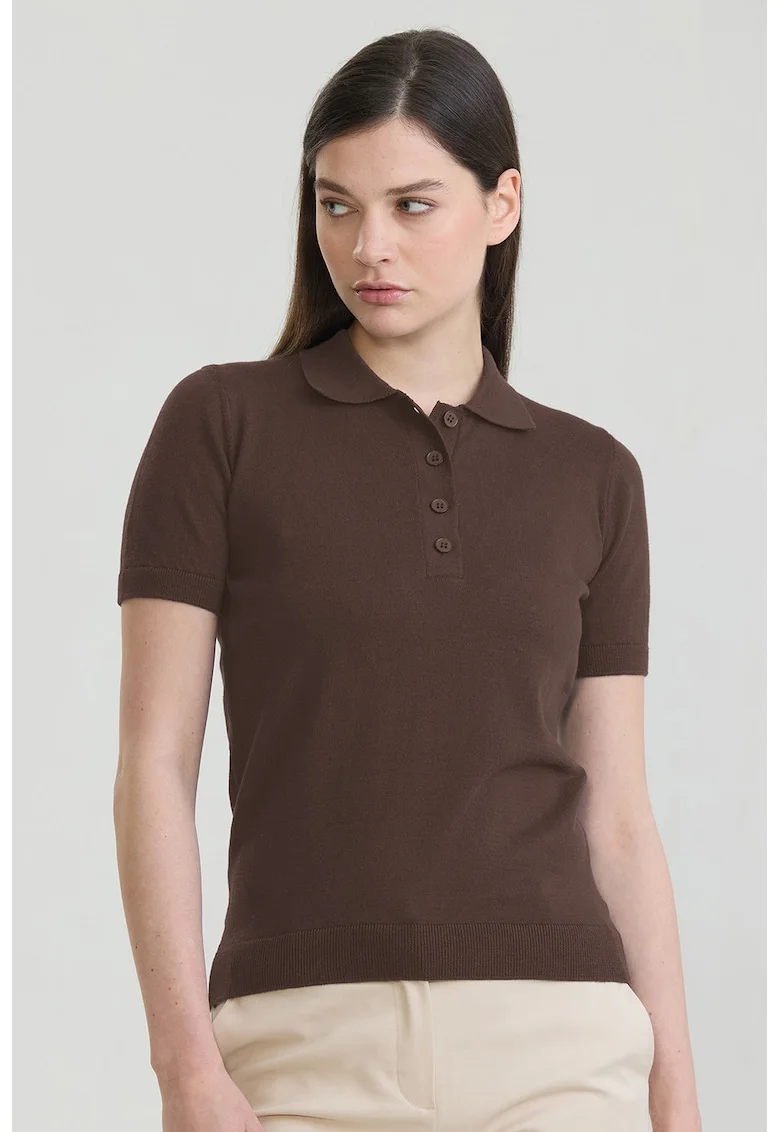 Tricou polo cu croiala slim-fit si model uni, Maro