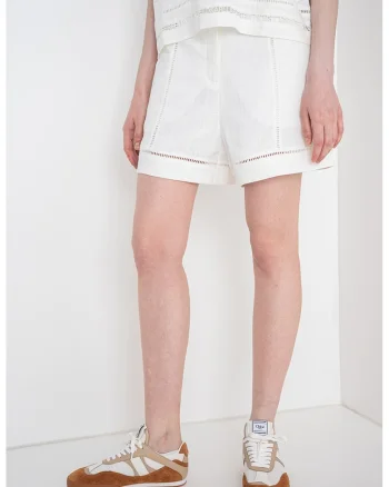 Pantaloni scurti din amestec de in, Alb fildes