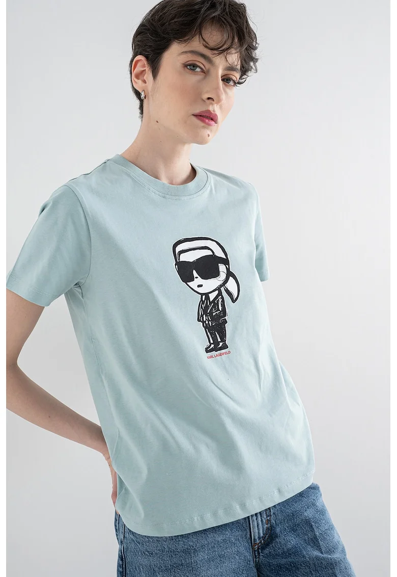 Tricou de bumbac organic cu imprimeu logo, Turcoaz