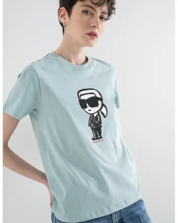 Tricou de bumbac organic cu imprimeu logo, Turcoaz