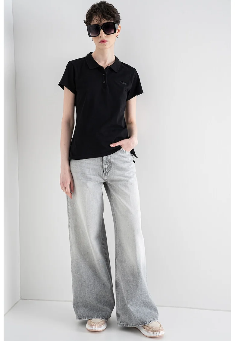 Tricou polo din material pique Signature, Negru