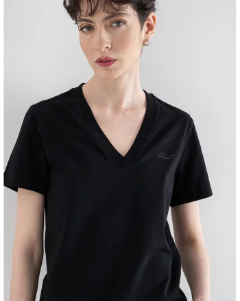 Tricou din bumbac organic cu decolteu in V Essential, Negru