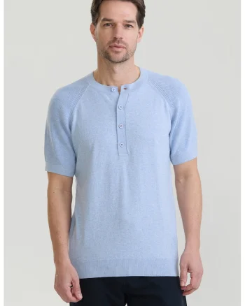 Tricou slim-fit cu guler henley, Albastru pastel