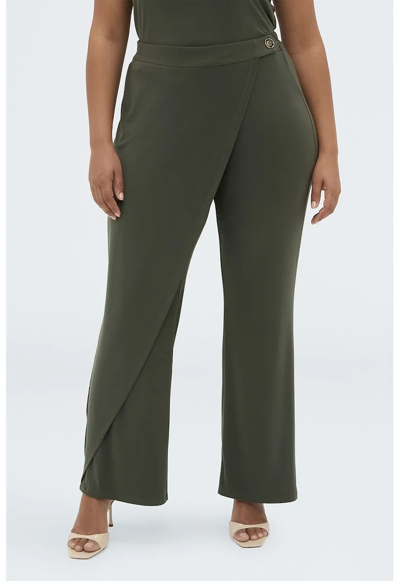 Pantaloni cu croiala ampla si talie medie, Verde masliniu inchis