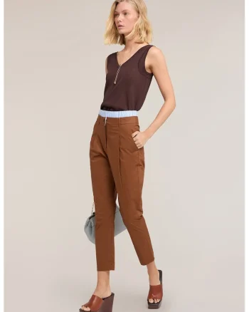 Pantaloni crop cu buzunare laterale, Caramel