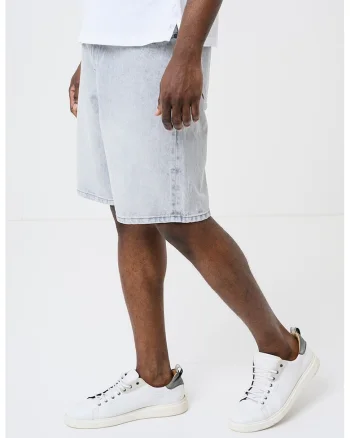Bermude din denim cu talie medie, Gri deschis