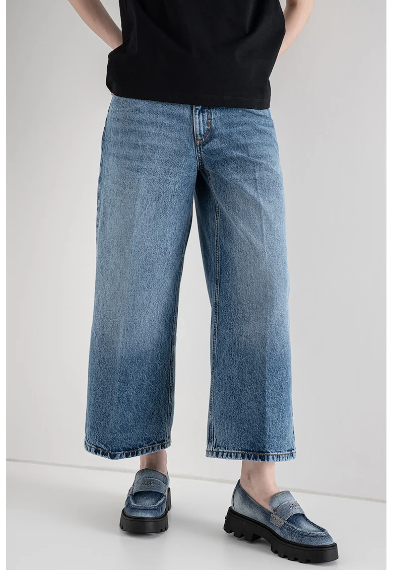 Blugi crop cu croiala ampla, Albastru stins