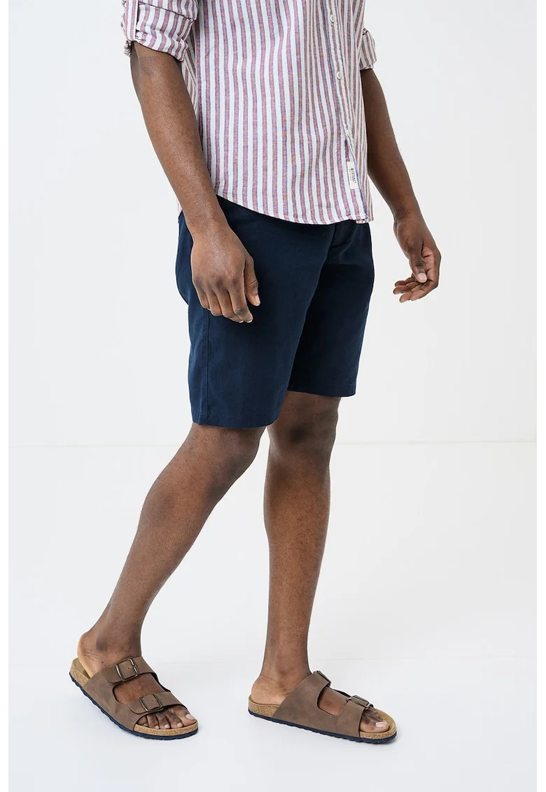 Pantaloni scurti din amestec de in cu snur, Bleumarin