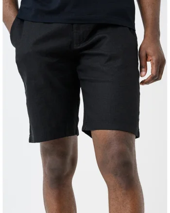 Pantaloni scurti din amestec de in cu snur, Negru