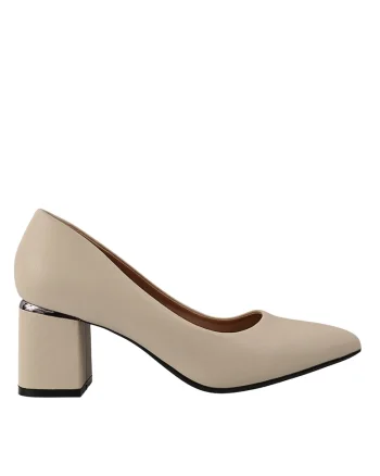 Pantofi eleganti, dama,  XD80003C crem, piele naturala, cu toc, Crem