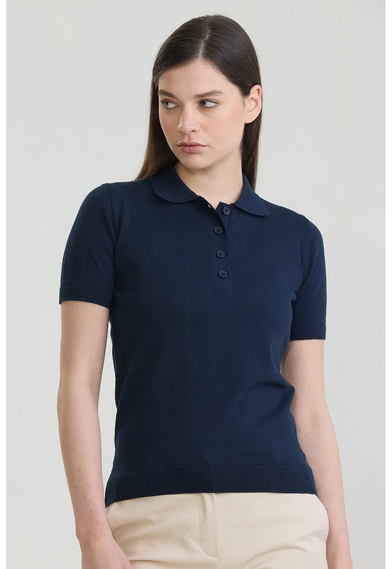 Tricou polo cu croiala slim-fit si model uni, Bleumarin