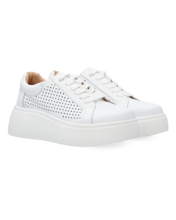 Pantofi sport din piele cu perforatii decorative si talpa wedge