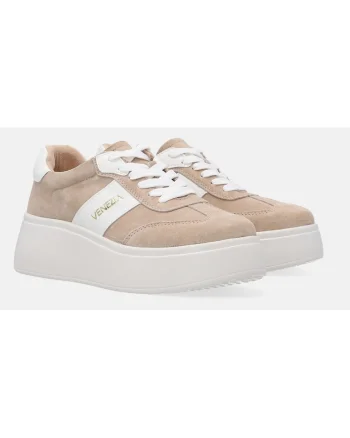 Pantofi sport din piele si piele intoarsa cu talpa wedge