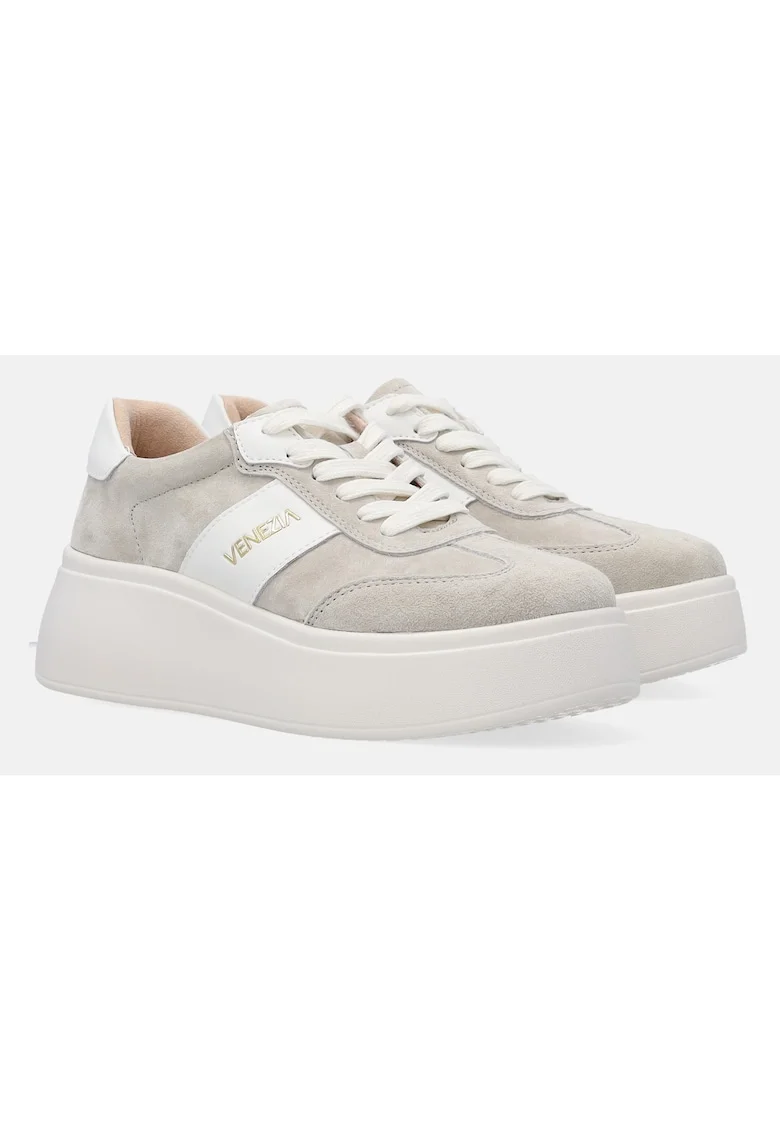 Pantofi sport din piele intoarsa cu talpa wedge si logo
