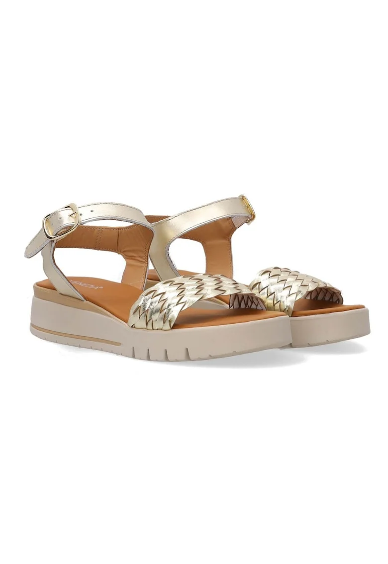 Sandale wedge din piele cu design impletit