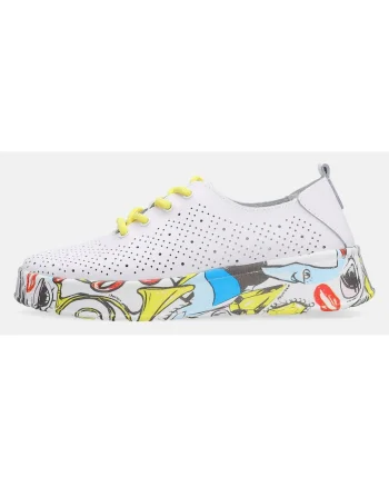 Pantofi sport din piele cu imprimeu si perforatii
