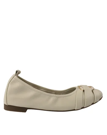 Balerini  D105-F998-8 alb, piele naturala, Crem