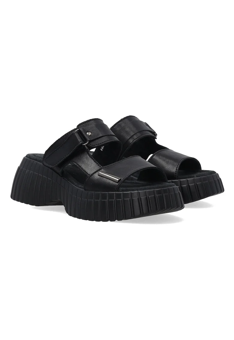 Papuci din piele demi-wedge cu model uni