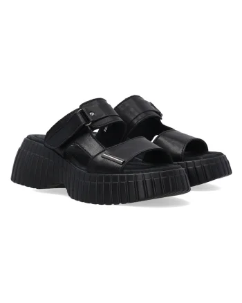 Papuci din piele demi-wedge cu model uni