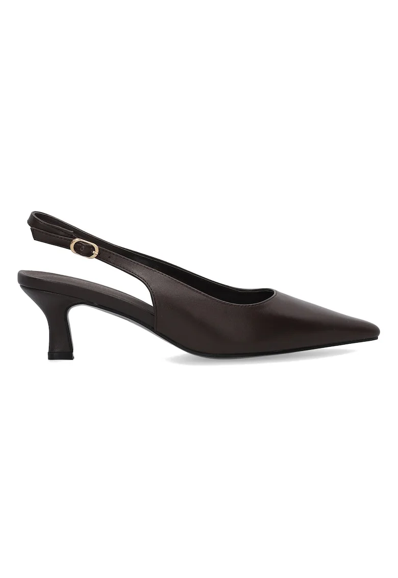 Pantofi slingback din piele uni cu toc kitten