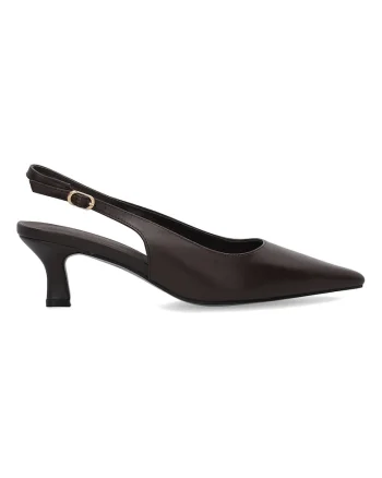 Pantofi slingback din piele uni cu toc kitten